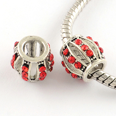 Hollow Rondelle Antique Silver Plated Alloy Rhinestone European Beads ALRI-Q228-06-1