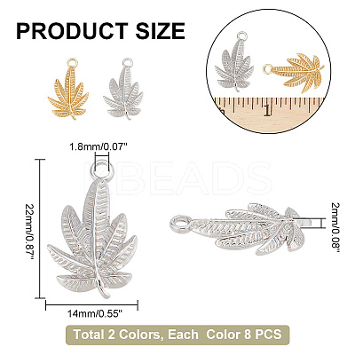 16Pcs 2 Colors 304 Stainless Steel Pendants STAS-PH0004-62-1