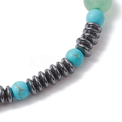 Natural Green Aventurine & Synthetic Turquoise & Non-magnetic Synthetic Hematite Beaded Stretch Bracelets BJEW-JB10827-1