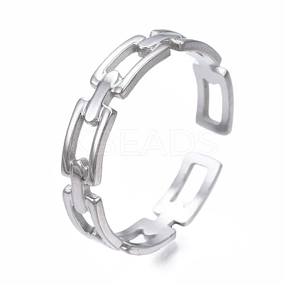 Non-Tarnish 304 Stainless Steel Rectangle Wrap Open Cuff Ring RJEW-T023-70P-1