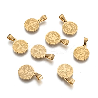 Flat Round with San Benito & Word 304 Stainless Steel Charms X-STAS-I036-03A-1