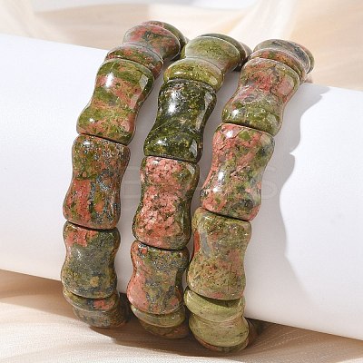 Bamboo Natural Unakite Beads Stretch Bracelets for Women Men BJEW-K304-01F-1