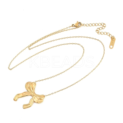 Ion Plating(IP) 304 Stainless Steel Bowknot Pendant Cable Chain Necklaces for Women NJEW-P320-12A-G-1