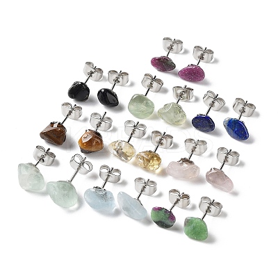Raw Nuggets Natural Gemstone Stud Earrings EJEW-K253-01P-1