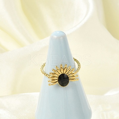 Flower 304 Stainless Steel Enamel Open Cuff Rings for Women LS-RJEW-G338-15G-02-1