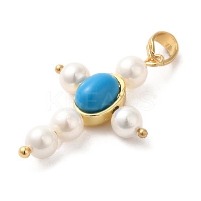 Rack Plating Brass & Acrylic Pearl & Synthetic Turquoise Pendants KK-G488-03G-1