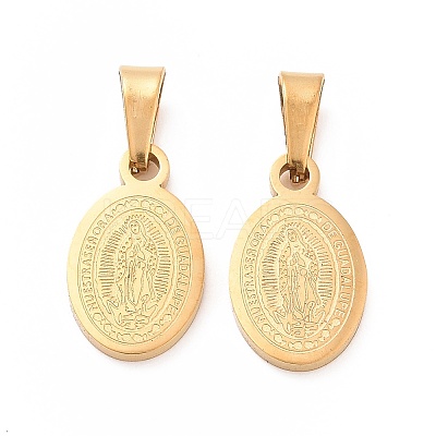 Ion Plating(IP) Oval with Virgin Mary & Word 304 Stainless Steel Charms STAS-I036-12-1