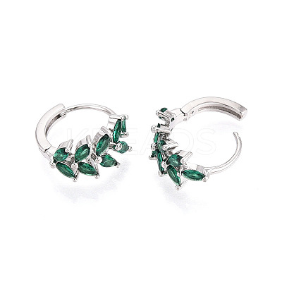 Brass Micro Pave Cubic Zirconia Leaf Hoop Earrings EJEW-T048-41C-P-1