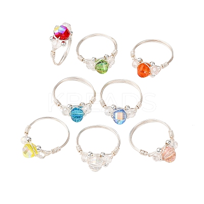 8Pcs Copper Wired Glass Finger Rings RJEW-JR00924-02-1