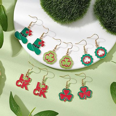 16Pair Saint Patrick's Day Theme 304 Stainless Steel Dangle Earrings EJEW-JE06170-1