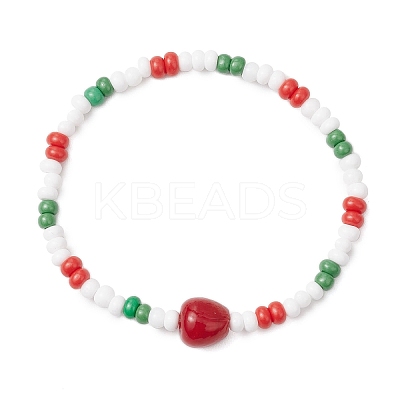 3Pcs 3 Styles Christmas Glass Seed & Handmade Lampwork Beads Stretch Bracelets for Women BJEW-MZ00197-1