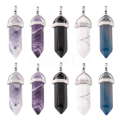 5Pcs 5 Style Natural Mixed Gemstone Pointed Pendants G-FS0001-31-1
