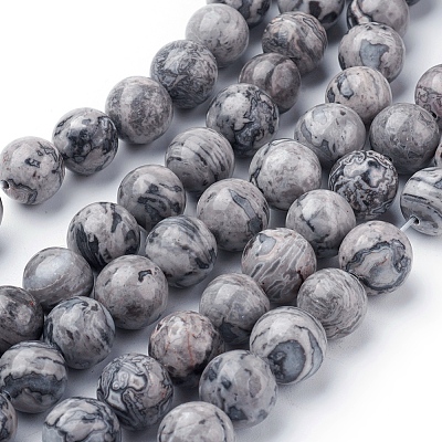 Natural Map Stone/Picasso Stone/Picasso Jasper Beads Strands G-G047-10mm-1