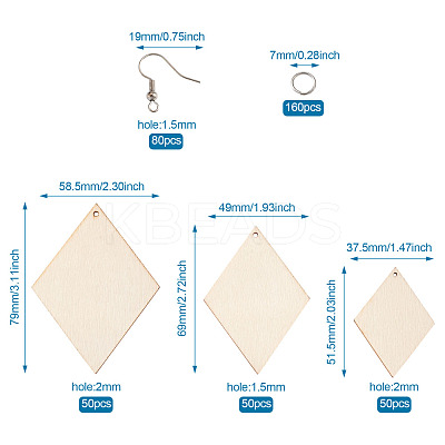 DIY Rhombus Shape Natural Wood Pendants Earring Making Kits DIY-YS0001-14-1