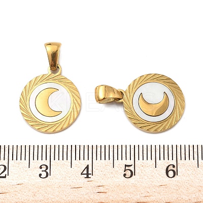 304 Stainless Steel Pave Natural White Shell Flat Round Pendant Necklaces STAS-R168-23G-02-1