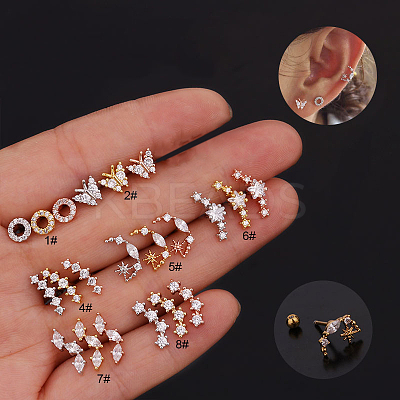 316L Surgical Stainless Steel Micro Pave Clear Cubic Zirconia Cartilage Earrings WG14BE9-01-1