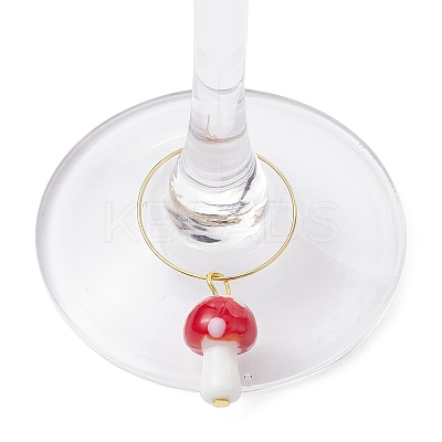 Handmade Lampwork Mushroom Wine Glass Charm AJEW-JO00216-1