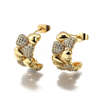 Brass Micro Pave Clear Cubic Zirconia Stud Earrings for Women EJEW-U056-02A-G-1