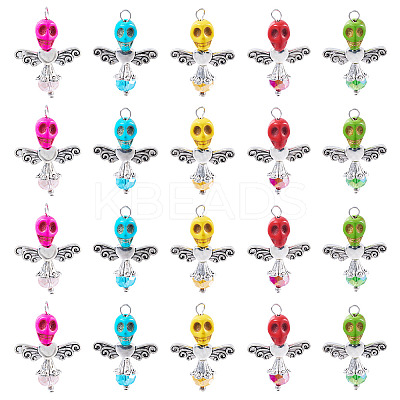Skull Angel Synthetic Turquoise & Glass Pendants PALLOY-TAC0115-1