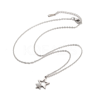 304 Stainless Steel Crystal Rhinestone Double Star Pendant Cable Chain Necklaces NJEW-Z056-02A-P-1