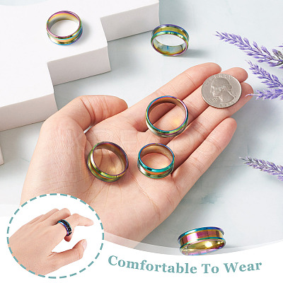 6Pcs 6 Style 201 Stainless Steel Engravable Grooved Finger Rings Set for Women RJEW-YS0001-02-1