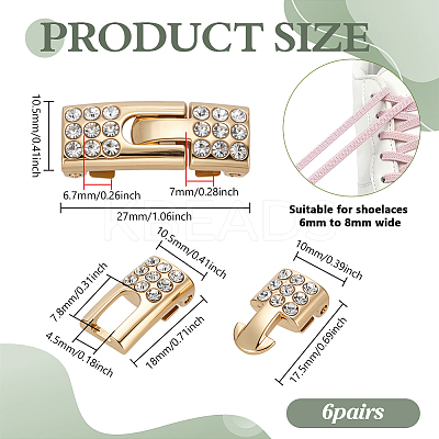 6 Pairs Zinc Alloy Rhinestone Snap Lock Clasps FIND-FG0005-21KCG-1