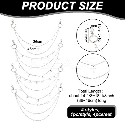 4Pcs 4 Style Butterfly & Cross & Sword Brass Pocket Pants Waist Chains with Zinc Alloy Clasps AJEW-GO00021-1