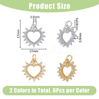 12Pcs 2 Colors Brass Micro Pave Clear Cubic Zirconia Pendants KK-DC0003-34-1