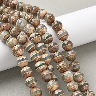 Natural Tibetan Striped Pattern dZi Agate Beads Strands G-F354-13-1