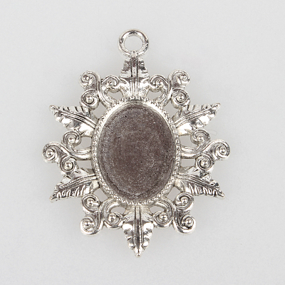 Vintage Tibetan Style Alloy Flower Pendant Cabochon Bezel Settings X-TIBEP-O006-39AS-1