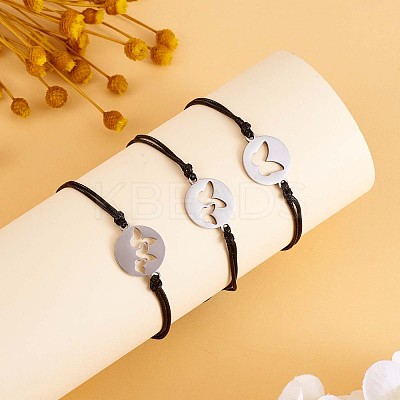3Pcs 3 Style 430 Stainless Steel Butterfly Link Bracelets Set JB728A-1