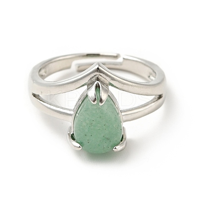 Gemstone Teardrop Adjustable Rings RJEW-G264-01P-1