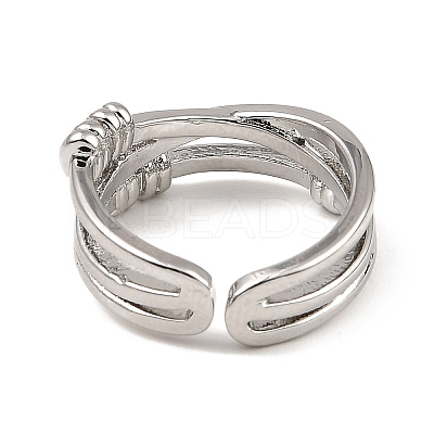Rack Plating Brass Criss Cross Open Cuff Rings RJEW-D009-05P-1