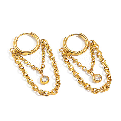 304 Stainless Steel Pave Cubic Zirconia Tassel Hoop Earrings for Women WB3830-1
