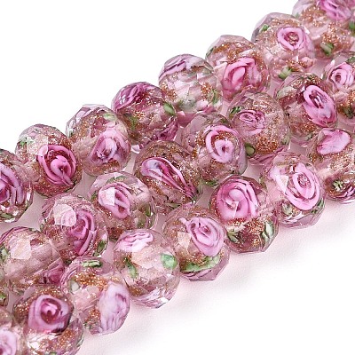 Handmade Gold Sand Lampwork Beads Strands LAMP-R141-8mm-11-1