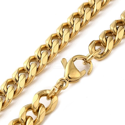 Ion Plating(IP) 304 Stainless Steel Cuban Link Chain Necklace for Men Women NJEW-C013-01G-1