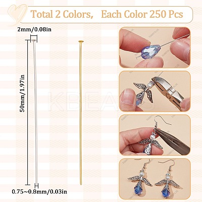 500Pcs 2 Colors Brass Flat Head Pins KK-SC0005-30A-1