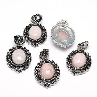 Natural Rose Quartz Gothic Pendants X-G-F228-18G-FF-1
