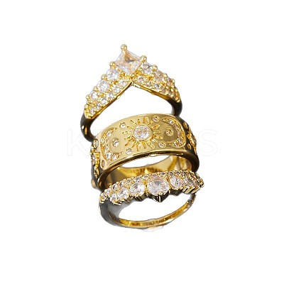 3Pcs Brass Micro Pave Clear Cubic Zirconia Finger Rings for Women FS-WGDAF26-01-1