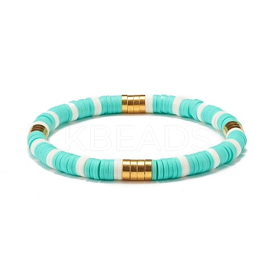 Natural Lava Rock & Handmade Polymer Clay Heishi Stretch Bracelets Set BJEW-JB07512-1