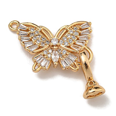 Brass Micro Pave Clear Cubic Zirconia Fold Over Clasps KK-U037-09G-02-1