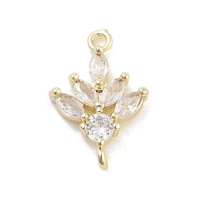 Brass Pave Clear Cubic Zirconia Leaf Links Connector Charms KK-Z061-02G-01-1