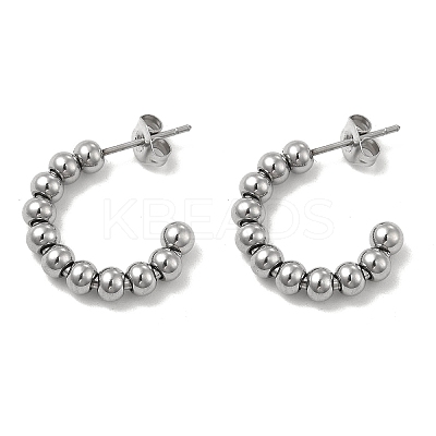 Non-Tarnish 304 Stainless Steel Round Beaded C-shape Stud Earring STAS-P319-37P-1