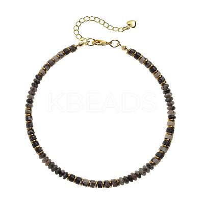 Bohemian Style Natural Labradorite & Brass Rondelle Disc Heishi Beaded Anklets FS-WG8FF45-06-1