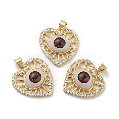 Heart with Eye Brass Micro Pave Clear Cubic Zirconia Pendants KK-G419-07G-03-1