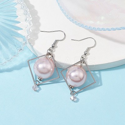 ABS Plastic Imitation Pearl Round Dangle Earrings EJEW-JE05489-1
