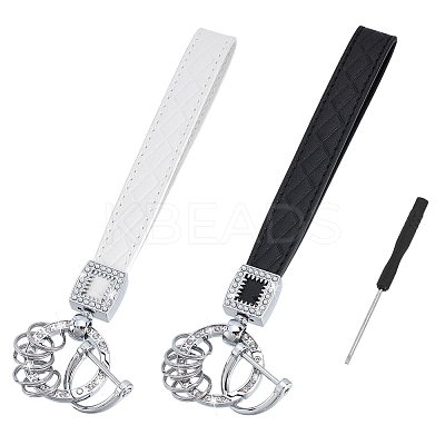2 Sets 2 Colors Alloy with PU Leather Keychains KEYC-PH0002-14A-1