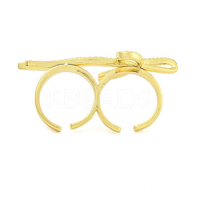 Bowknot Brass Micro Pave Clear Cubic Zirconia Cuff Finger Rings RJEW-B069-04G-1