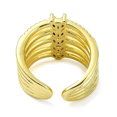 Brass with Cubic Zirconia Open Cuff Ring RJEW-B051-05G-1