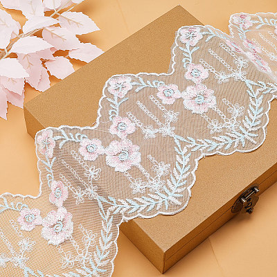 5Yards Polyester Flower Lace Trim Ribbon OCOR-GF0002-63-1
